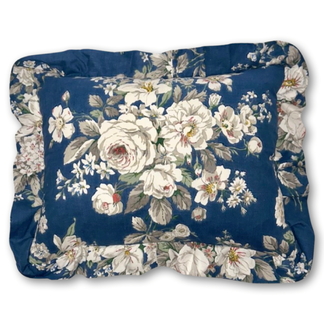 Blue Floral Sanderson cushion with frill