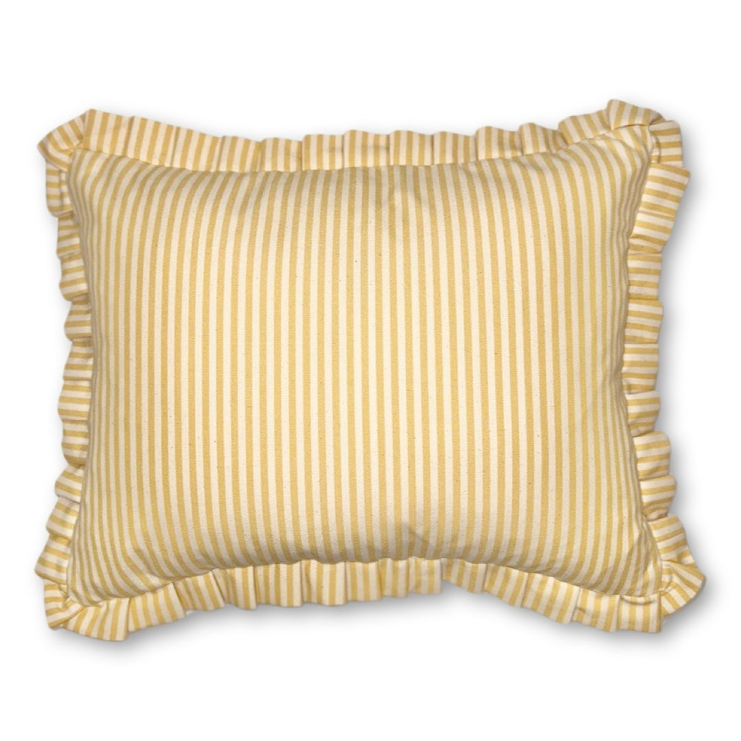 Yellow Candy Stripe cushion with frill
