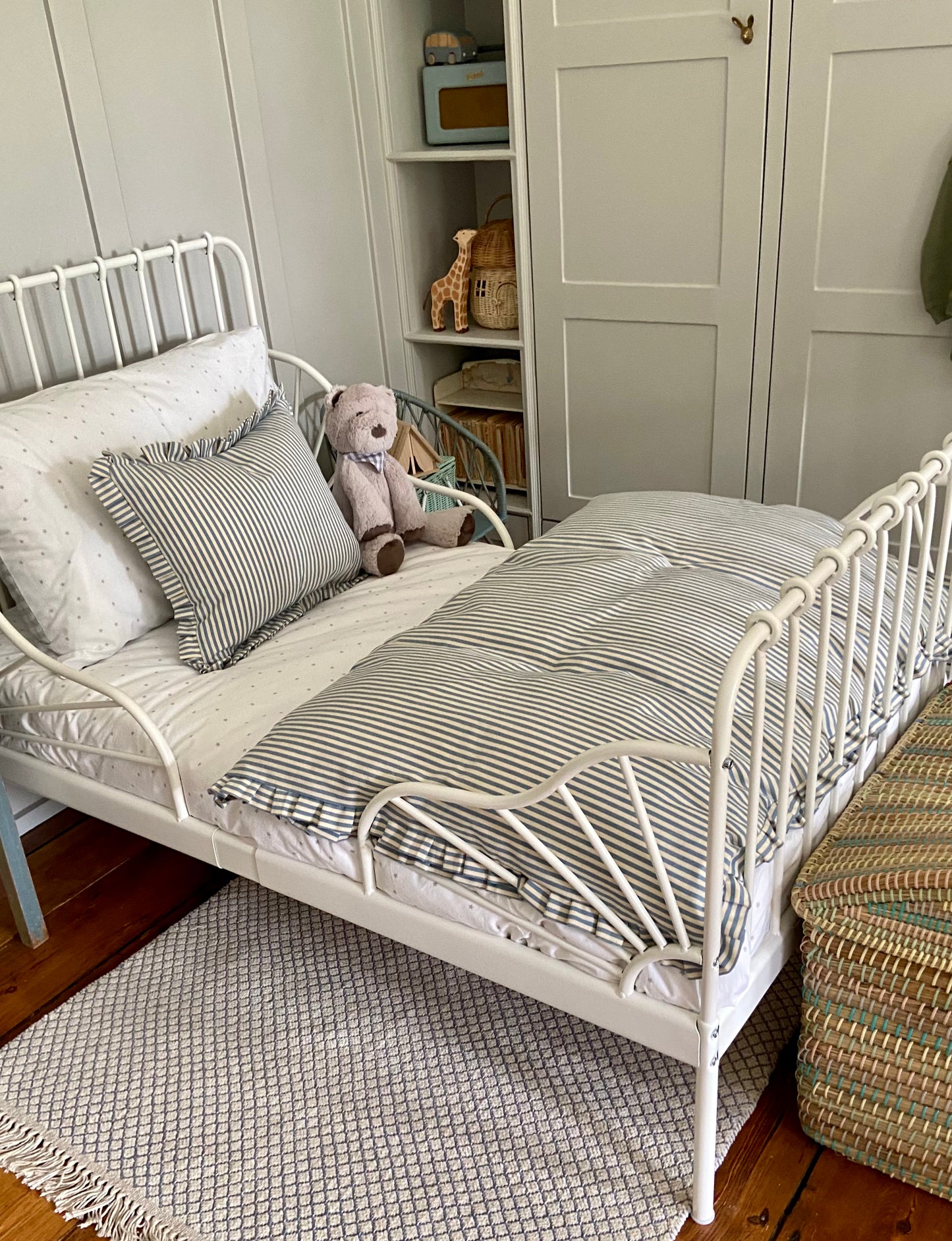 Blue Candy Stripe quilt with frill