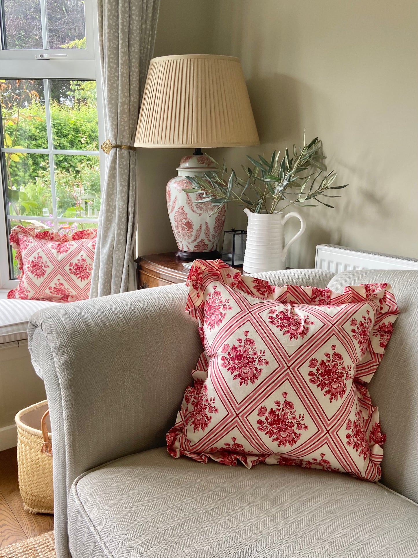 Vintage French Floral cushion with frill