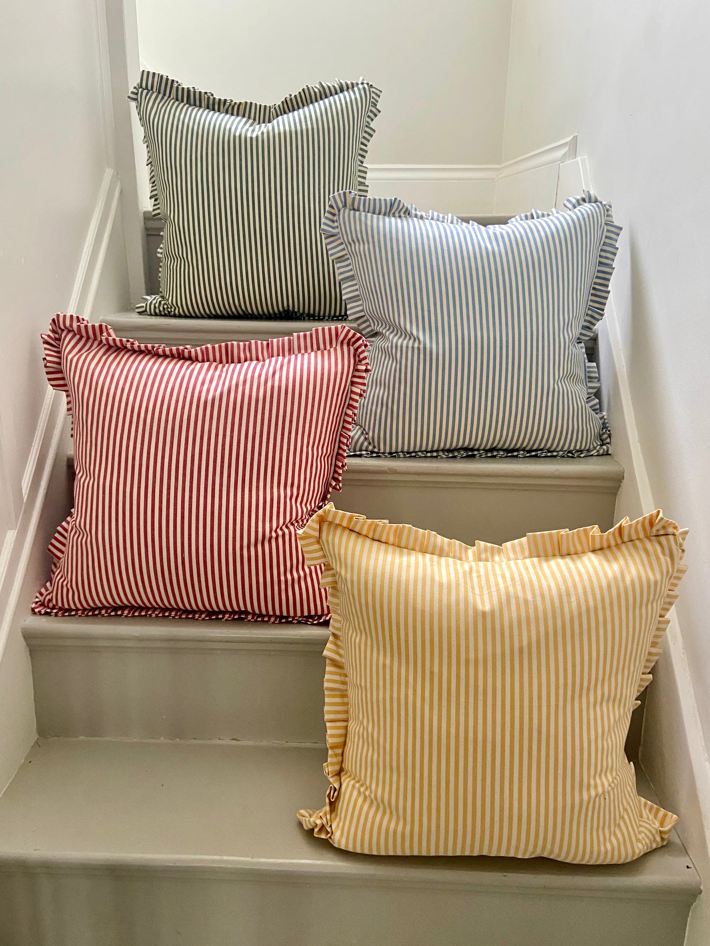 Forest Green Candy Stripe cushion with frill