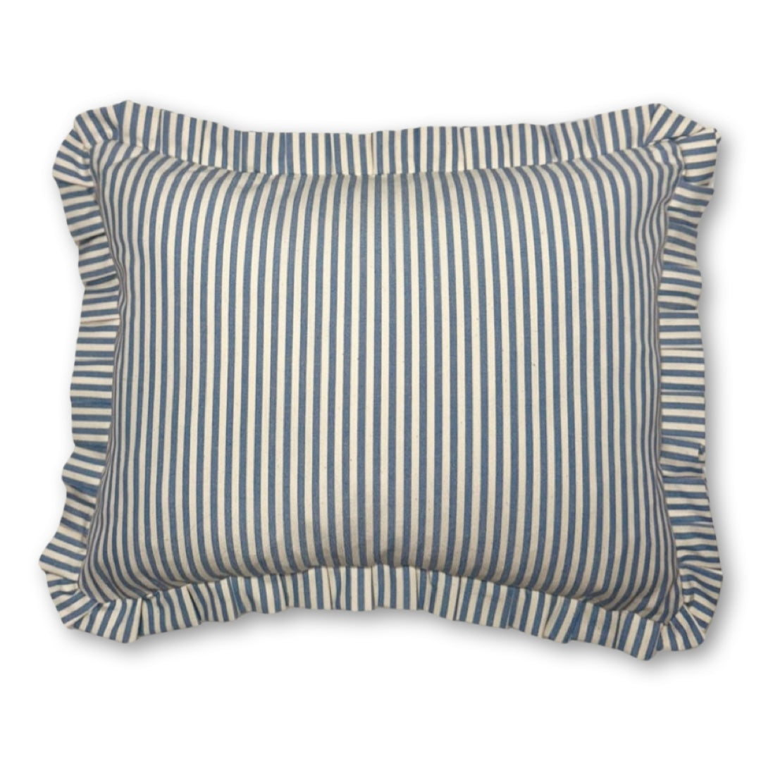 Blue Candy Stripe cushion with frill