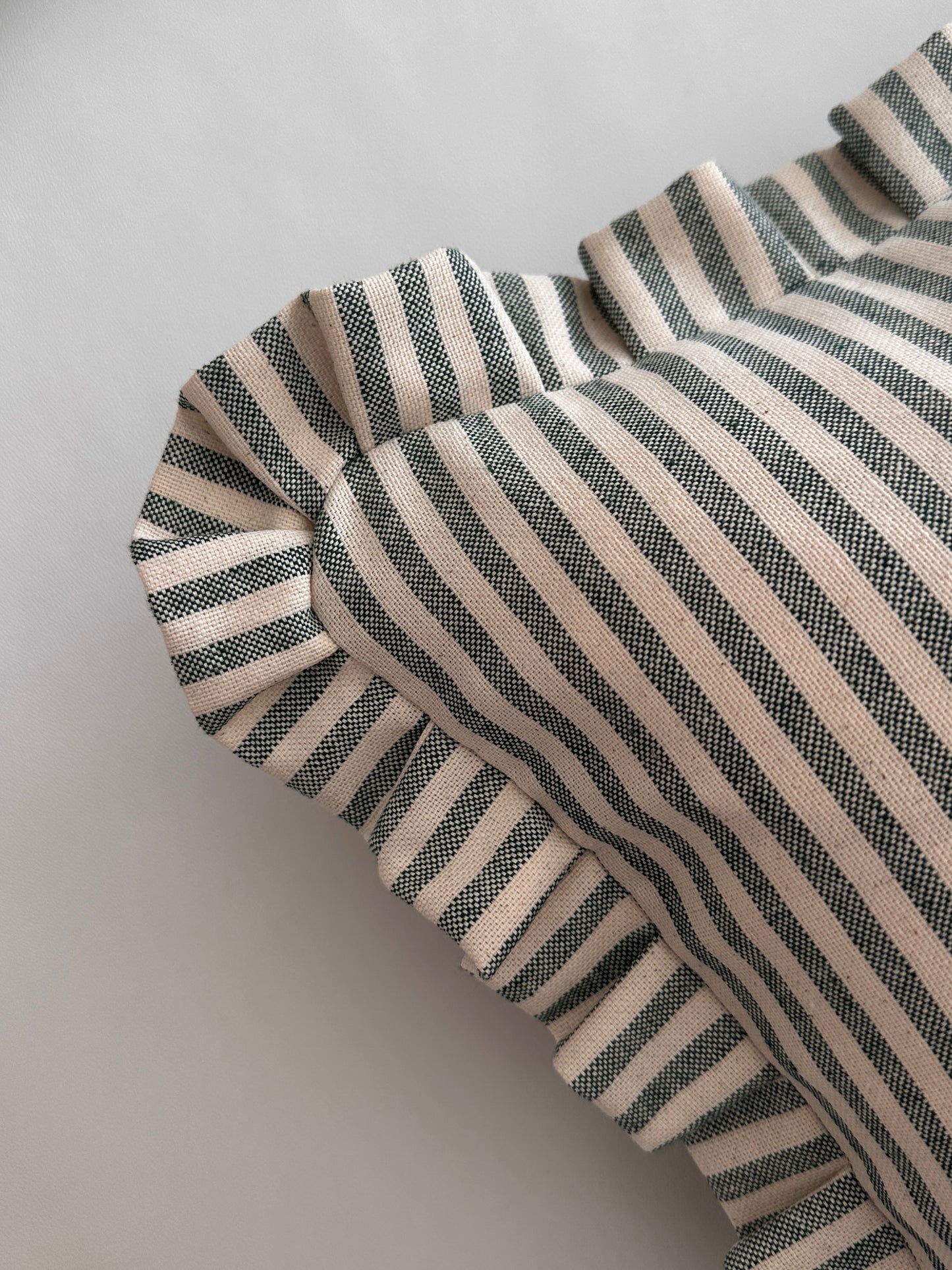 Personalised Green Stripe cushion with frill
