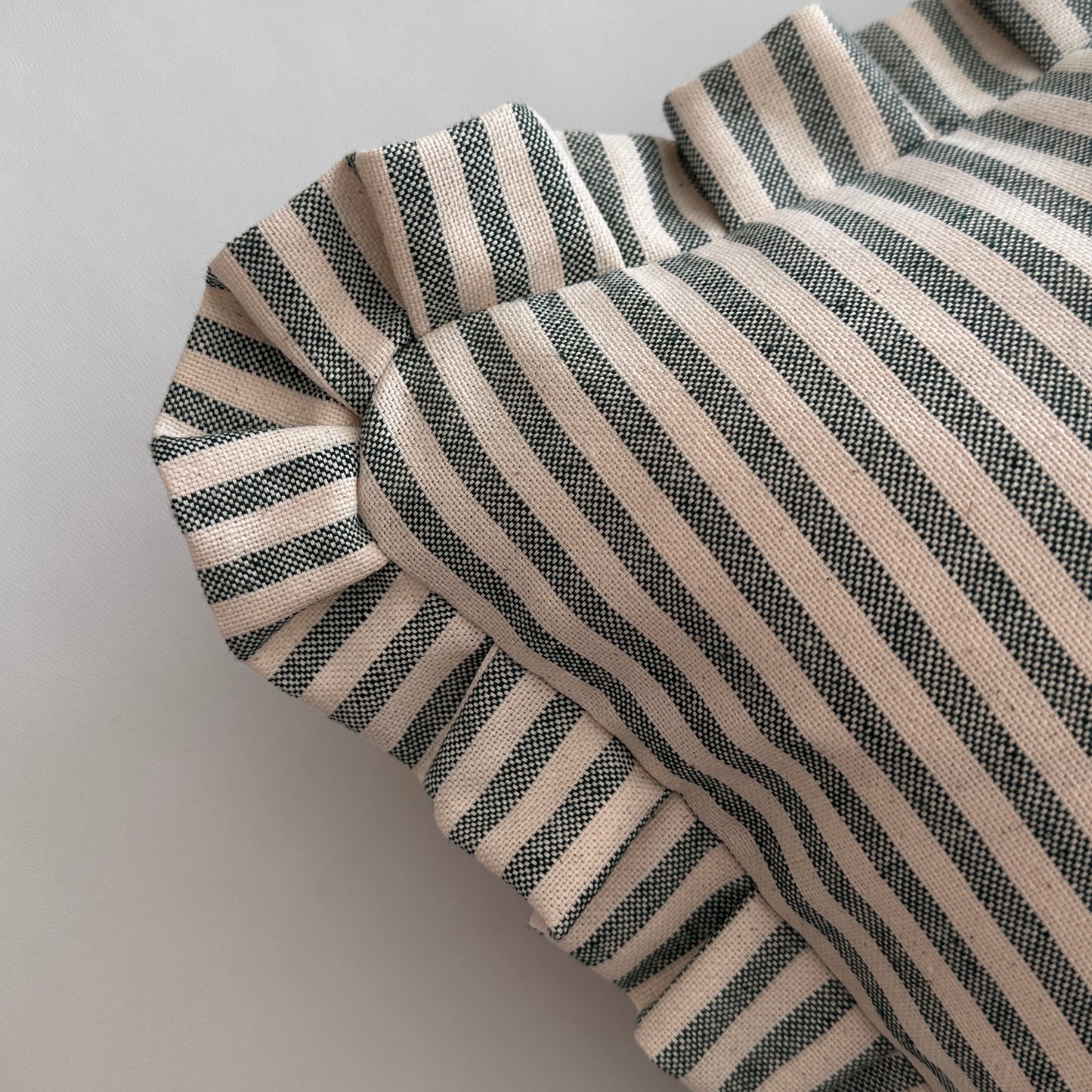 Personalised Green Stripe cushion with frill